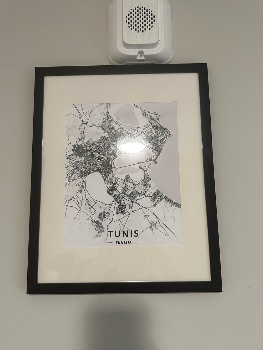 Framed Tunis City Map Print in Black Frame